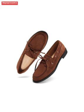Coutgo Women's Faux Suede Slip On Lace Up Loafers Flat Comfortable Shoes